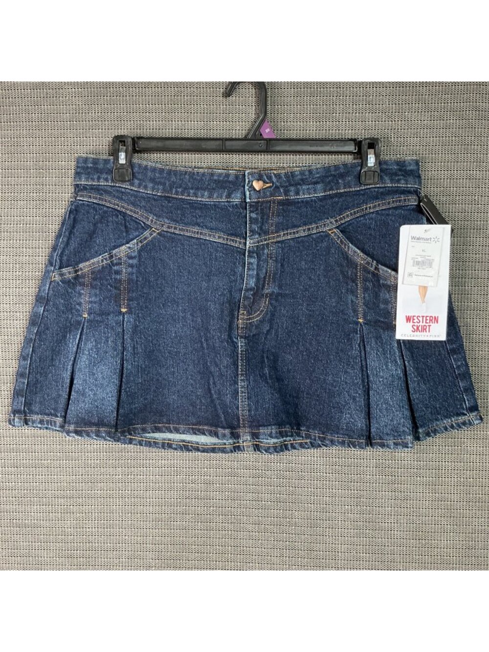 Celebrity Pink Women's XL Denim Western Style Pleated Mini Skirt Side Pockets